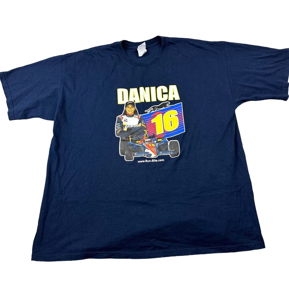 Gildan Racing T-Shirt Mens 2XL Navy Blue Excellent Danica Patrick Run-Rite #16